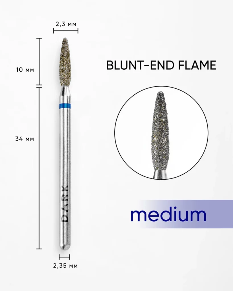 Nail drill bit DARK Tapered Flame 2.3x10 mm (Blue)