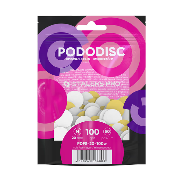 STALEKS PRO EXPERT PODODISC M Replacement White Files , 50 pcs (100 / 180 Grit)